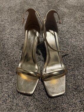 Chinese Laundry Metallic Gold Strappy Block Heels